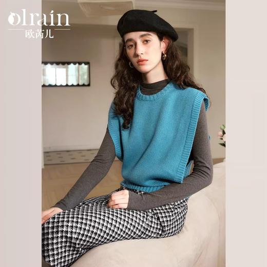 OLrain欧芮儿蓝色马甲毛衣女秋季2024年新款通勤设计感针织短上衣 商品图0