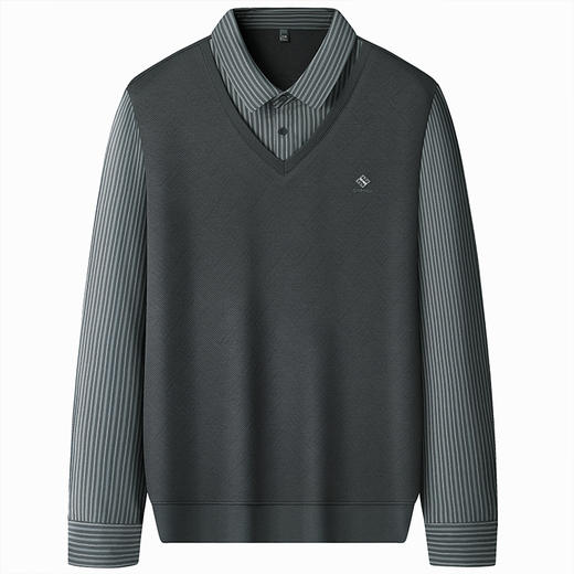 【假两件】【新款DSZ】大依优型大码假两件长袖T恤衬衫领加肥加大肥佬休闲商务宽松透气上衣打底 商品图4