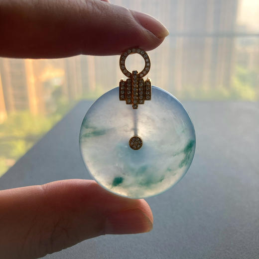 高冰种紫罗兰飘花翡翠平安扣18k黄金钻石镶嵌 商品图6