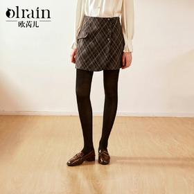OLrain欧芮儿格子半身裙女秋季2024新款通勤百搭显瘦A字短款半裙