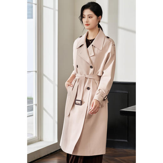 剩L/XL/2XL 米思阳2026春季新品复古时尚直筒风衣翻领外套女4031 商品图0