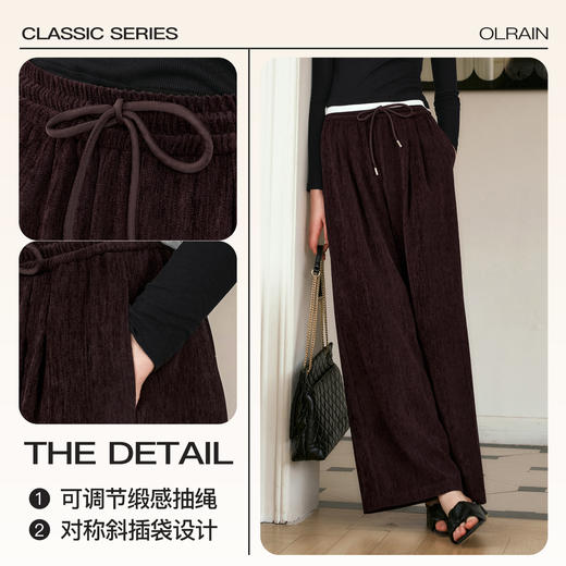 OLrain欧芮儿高腰休闲裤女秋季2024年新款慵懒风通勤宽松直筒长裤 商品图2