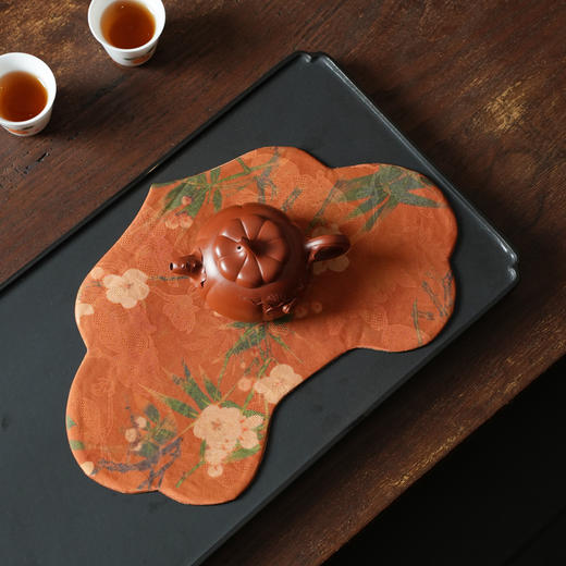 暗香疏影/香云纱/如意茶垫/真丝香云纱双面设计干泡茶垫茶席 29.5x20cm 商品图3