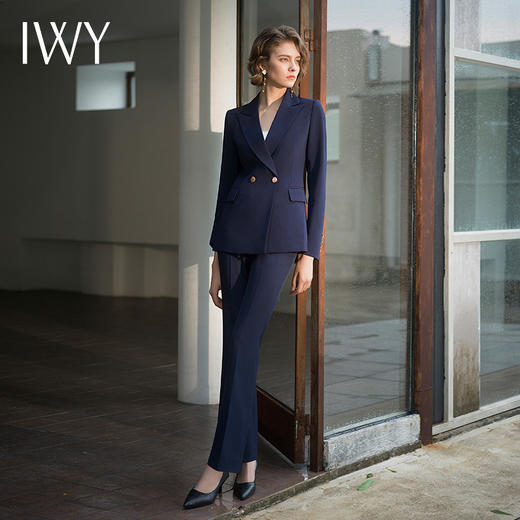 IWY/藏青色长款西装微喇裤职场两件套气质*干练公务员职业C13316+P31356  商品图4