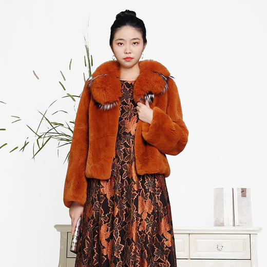 SIM GRACE 优雅夫人 进口西班牙獭兔毛狐狸毛镶银狐毛边短款外套 商品图0