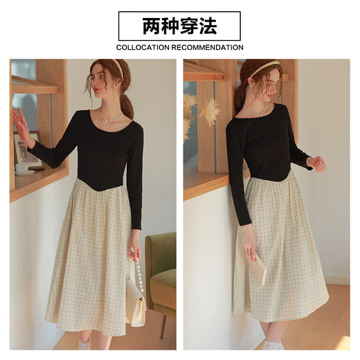 勿忘花黑色气质针织假两件连衣裙女2024秋季新款长袖内搭打底裙子 商品图3