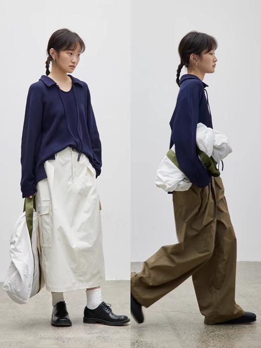 步履不停/4C15076C/U型翻领系带蝙蝠袖长袖T恤 商品图3