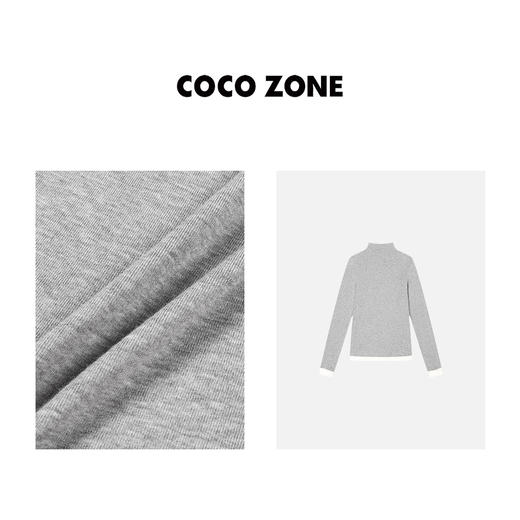 COCO ZONE 春秋款小立领长袖上衣袖口拼接圆领打底衫T恤 23C19559 商品图3