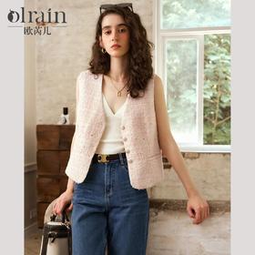 OLrain欧芮儿法式小香风马甲女秋季2024年新款优雅V领无袖上衣