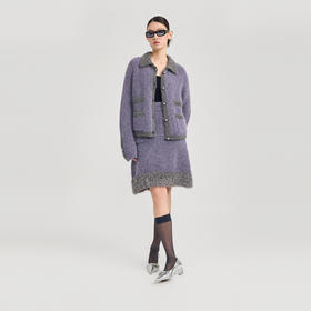 lost in echo2024秋冬新款高级小香风撞色针织衫外套上衣短裙套装