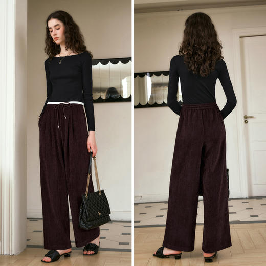 OLrain欧芮儿高腰休闲裤女秋季2024年新款慵懒风通勤宽松直筒长裤 商品图1