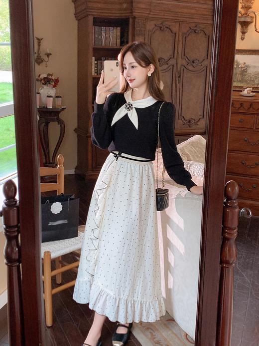 张心子【芭蕾圆舞曲】法式浪漫雪纺波点半身裙中长款女秋装新款裙 U2409061 商品图2