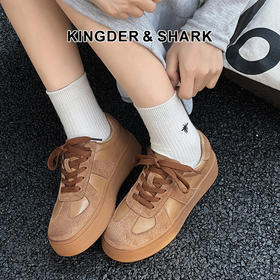 经典鲨2024年秋季新款韩版百搭圆头系带平底休闲鞋德训鞋女KW313-D37011