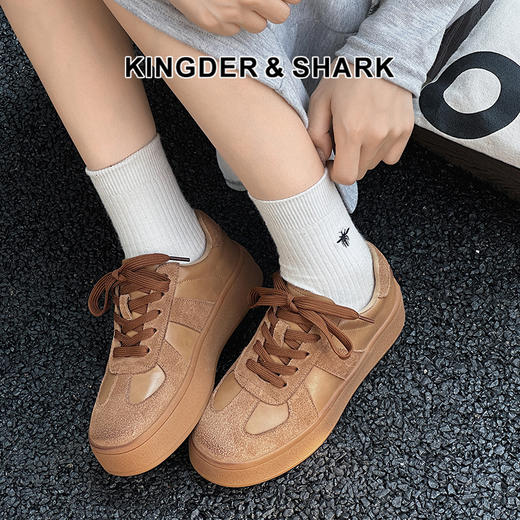 经典鲨2024年秋季新款韩版百搭圆头系带平底休闲鞋德训鞋女KW313-D37011 商品图0