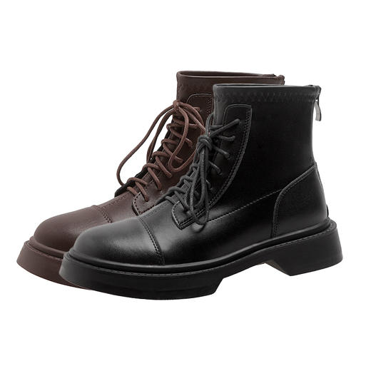 西遇内增高马丁靴女新款秋冬单靴复古低帮配裙子系带厚底短靴SS248550 商品图4