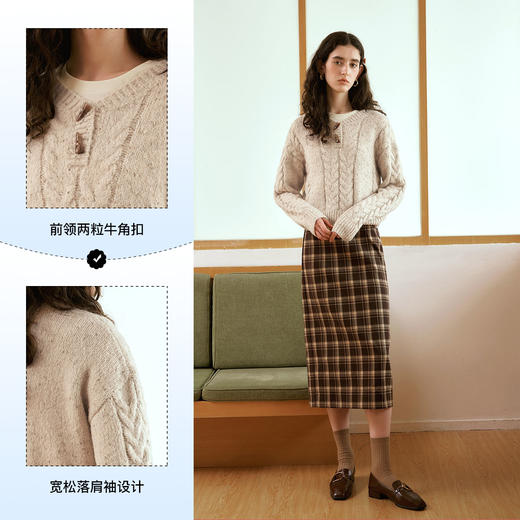 OLrain欧芮儿法式V领毛衣女秋季2024年新款牛角扣慵懒风套头上衣 商品图2