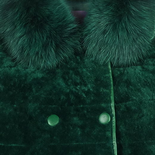 SIM GRACE 优雅夫人 绵羊皮配皮毛一体双排扣英伦风狐狸方领大衣 商品图4