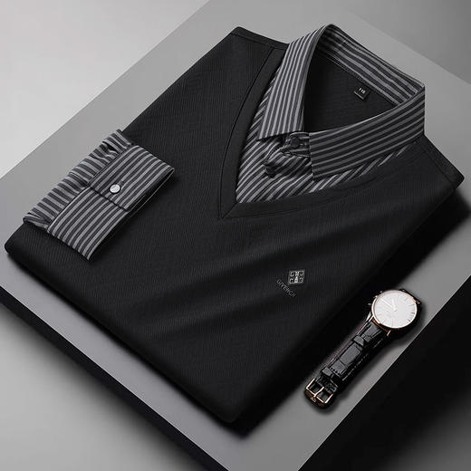 【假两件】【新款DSZ】大依优型大码假两件长袖T恤衬衫领加肥加大肥佬休闲商务宽松透气上衣打底 商品图3