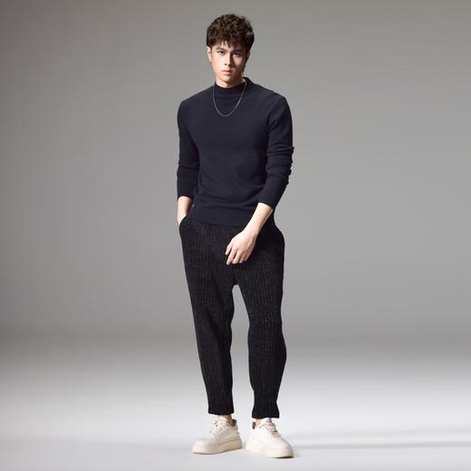 PINLI品立2024秋季新款男雪尼尔亮丝条纹直筒小脚休闲九分裤子潮B243117048 商品图1