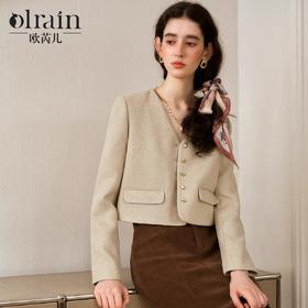 OLrain欧芮儿法式小香风短外套女秋季2024年新款通勤百搭V领上衣