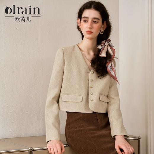 OLrain欧芮儿法式小香风短外套女秋季2024年新款通勤百搭V领上衣 商品图0