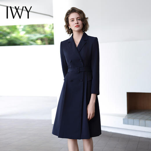 IWY/时尚气质藏青色连衣裙女修身职业售楼部工装秋冬新工作服Q14315-ZL 商品图1