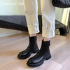 西遇圆头短靴女新款秋冬法式单靴切尔西靴黑色厚底弹力瘦瘦靴V0047788 商品缩略图1