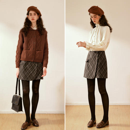 OLrain欧芮儿格子半身裙女秋季2024新款通勤百搭显瘦A字短款半裙 商品图1