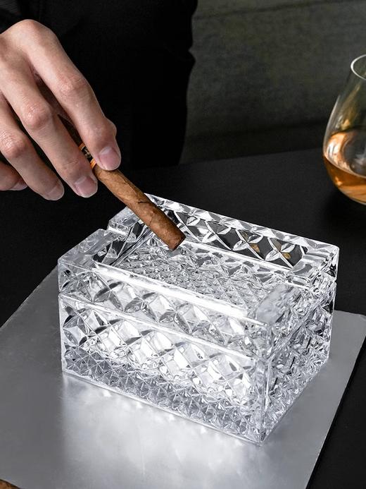 捷克进口水晶玻璃 两用双层雪茄盒烟灰缸 客厅办公室创意储物礼盒钻石雪茄双层烟缸12cm 商品图1