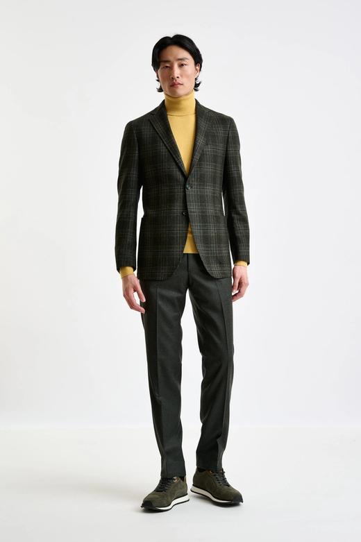 Scabal Escape 羊绒羊毛混织绿色格纹全麻衬单西 商品图1