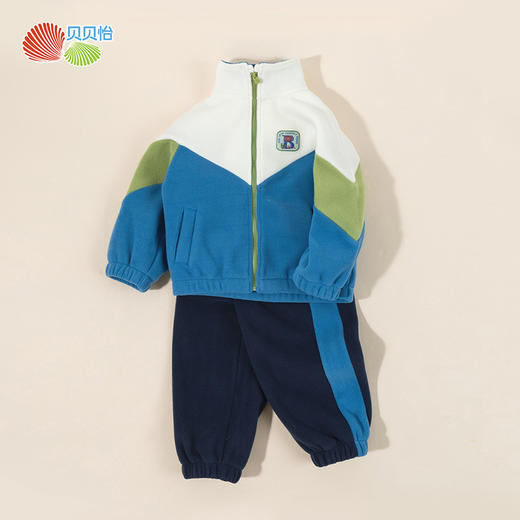 贝贝怡立领时尚双面绒男童套装秋新款儿童卫衣卫裤ZB3DT028 商品图3
