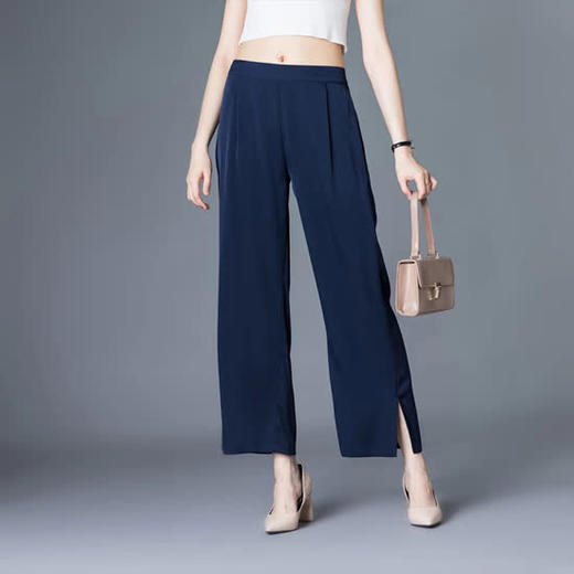 丁摩 纯色真丝条纹裤女士高腰休闲裤透气老板裤桑蚕丝裤20-144条纹DS399 商品图4