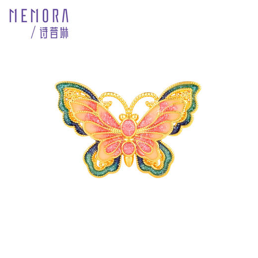 彩蝶 一款两戴 黄色18k金蝴蝶吊坠精美工艺国潮风彩蝶挂坠礼物MEMORA诗普琳KPE01901（线上专供） 商品图7