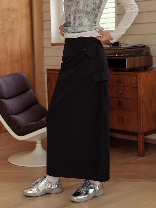 翻折腰头开叉铅笔裙 商品图0