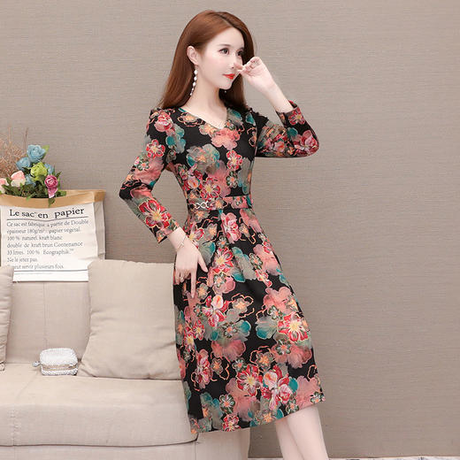 时尚连衣裙印花裙，中长款A字裙QYM-LRX-20966-Y 商品图2