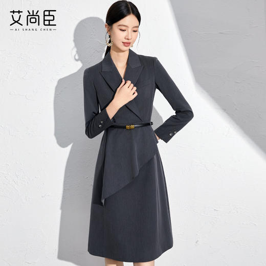 艾尚臣收腰西装连衣裙长袖秋季正式场合女装气质职业通勤中长裙 商品图0