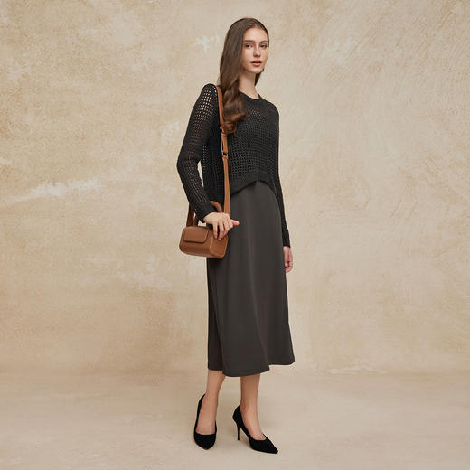 PG639斯尔丽24新款气质两件套廓形显瘦手工钩花上衣配背心裙针织连衣裙 商品图9