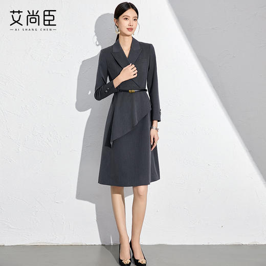 艾尚臣收腰西装连衣裙长袖秋季正式场合女装气质职业通勤中长裙 商品图4
