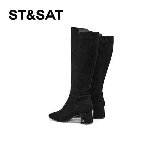 星期六简约百搭粗跟绒面长筒靴SSC4117P10 商品图1
