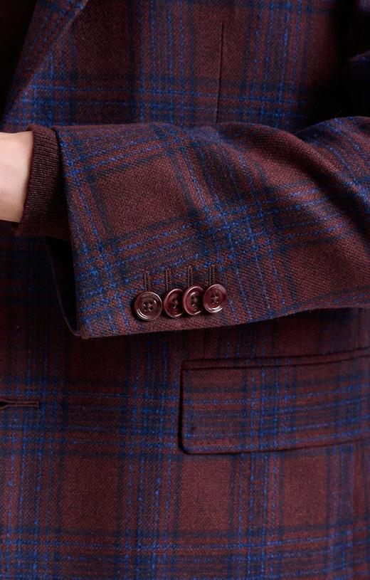 Scabal Escape 羊绒羊毛混织酒红色格纹全麻衬单西 商品图5