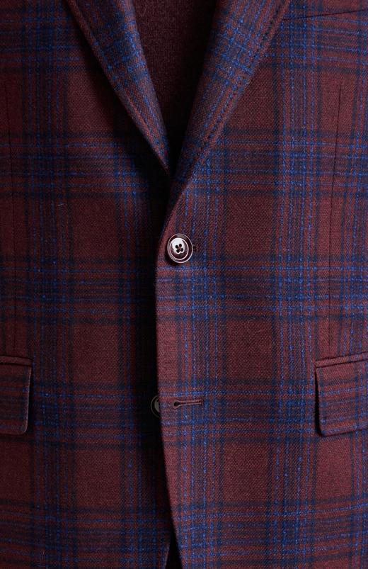 Scabal Escape 羊绒羊毛混织酒红色格纹全麻衬单西 商品图4