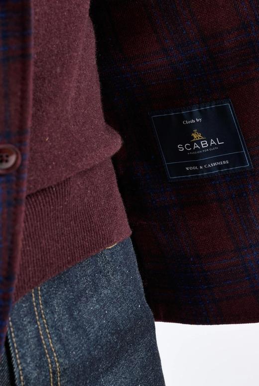 Scabal Escape 羊绒羊毛混织酒红色格纹全麻衬单西 商品图6