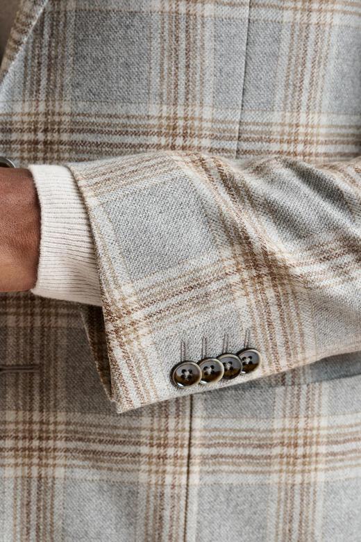 Scabal Escape 澳洲美丽诺羊毛浅灰色格纹全麻衬单西 商品图4