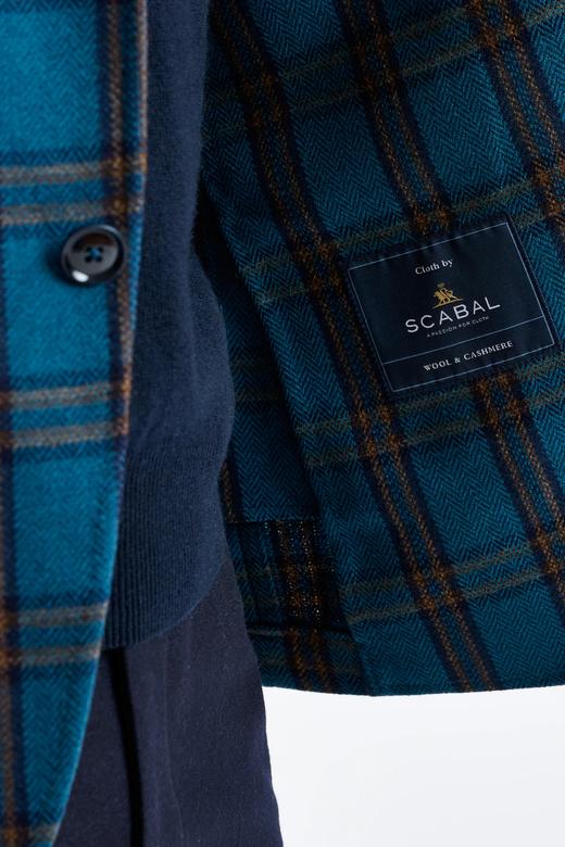 Scabal Escape 羊绒羊毛混织蓝色格纹全麻衬单西 商品图6