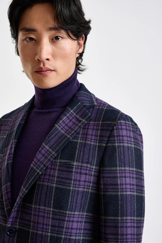 Scabal Escape 羊绒羊毛混织紫色格纹全麻衬单西 商品图3
