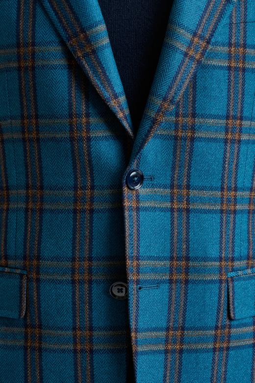 Scabal Escape 羊绒羊毛混织蓝色格纹全麻衬单西 商品图4