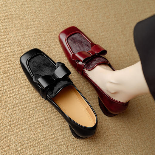 【预售5天】时尚方头中粗跟单鞋，蝴蝶结英伦风乐福鞋休闲小皮鞋NJMK&K1155 商品图0