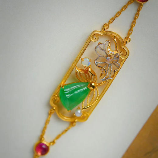 龢盒原创 风动荷叶 冰飘绿翡翠莲蓬手链 商品图1