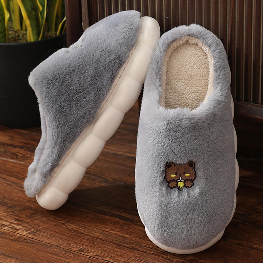 【可爱卡通居家居毛绒加厚底棉拖鞋】秋冬季新款女情侣防滑木地板好物 商品图1