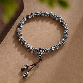 子佩集S990银【六字真言】手串【HC31101】纯银仿古6mm黑手链2409